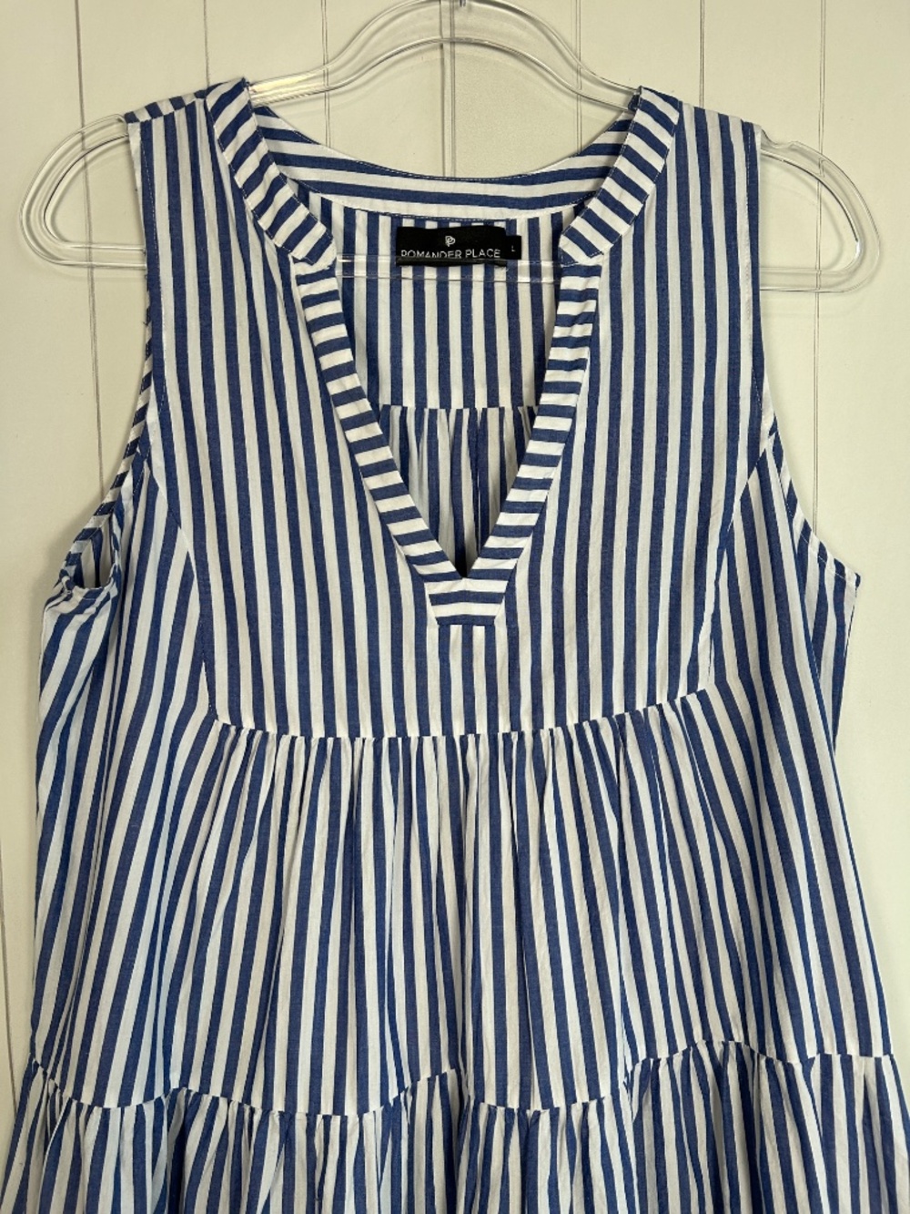 Tuckernuck Pomander Place Size L Kenzo Dress Blue Stripe Tiered Cotton Poplin - Picture 2 of 9